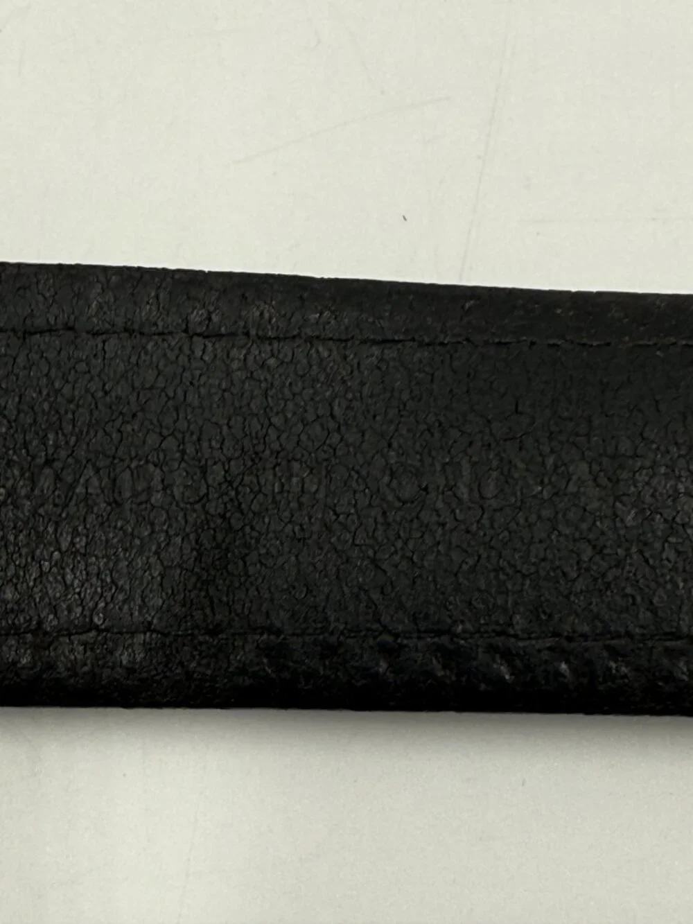 Black Genuine Leather Belt with White Stitching Size 34 Silver Buckle 1 3/8